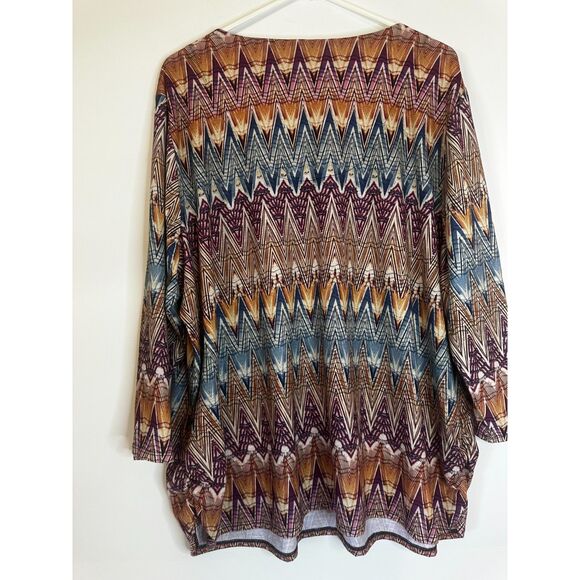 Alfred Dunner Woman 3X Tunic Top Geometric Print Sequins Beaded Neckline - Picture 3 of 5